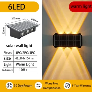 Solar Wall Lamp Outdoor Warm Light Waterproof up and down Luminous Lighting Balc - Picture 1 of 11