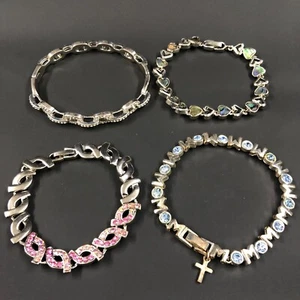 Lot of 4 Silver Tone Chain Bracelets Hearts, Ribbon, Chain, Mom, Links - Picture 1 of 18