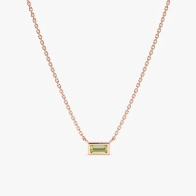 10K Rose Gold With Simulated Baguette Cut Peridot Wedding Necklace For Women's - Image 1 of 4