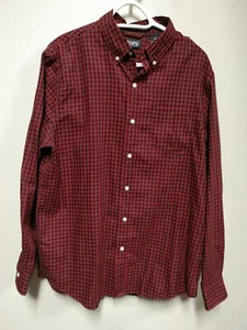 Camisa de vestir Chaps para hombre talla grande clásica Oxford negra roja manga larga a cuadros - Imagen 1 de 4