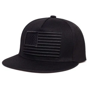 Black American Flag Embroidered Flat Brim Baseball Cap US Flag Hat Adjustable - Picture 1 of 8