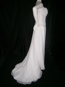 Eden Bridals Wedding Dress 12 White Chiffon Column Ruched Strapless Beaded Train - Picture 1 of 13