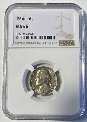 🔥 1956 Jefferson Nickel 5c Coin Mint State NGC MS 66 🔥 - Image 1 of 2