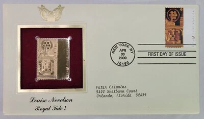 1st Day Issue 22kt Gold Stamp & Envelope - Louise Nevelson - Royal Tide I - Image 1 of 3