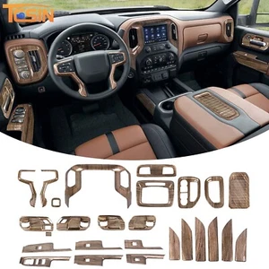 26x Wood Grain Center Console Dash Trim Kit For Chevy Silverado GMC Sierra 19-25 - Picture 1 of 16