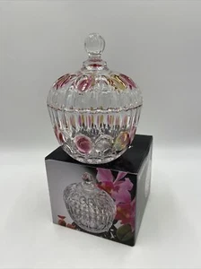 Soga Japan Crystal Lidded Candy Dish Amber Cranberry Glass Thumbprint Dots Vtg - Picture 1 of 9