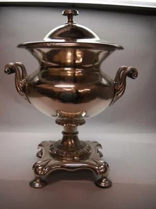 ANTIQUE Silver PLATE SAMNOVAR WARRANTED BEST LONDON MANUFACTURE Ebony HANDLES - Picture 1 of 12