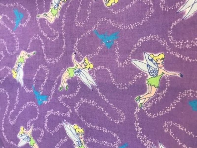 Tinkerbell Cotton Fabric Purple/Lavender Remnant 43" W x 28" L - Image 1 of 2