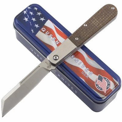 Queen Brown Burlap Micarta Barlow Folding Pocket Knife USA Bohler M390 - Image 1 of 4