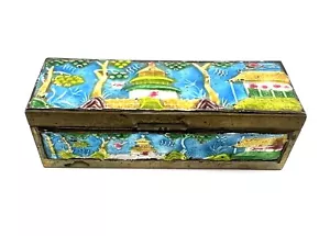 Vintage chinesisches Messing & emaillierter Stempel Schmuck Schmuck Schmuck Schmuck Box Tempel & Chinoiserie - Bild 1 von 11