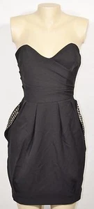 HAVA Black Strapless Dress PP PXS Studded Pockets Exposed Zipper Pleated Skirt - Picture 1 of 7