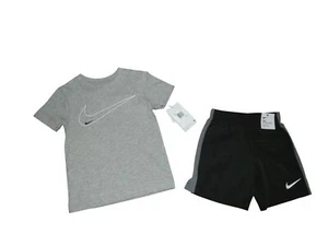 Nike Boys Outfit Set Athletic Shorts T-Shirt Black Gray 3 4 Years NWT - Picture 1 of 3