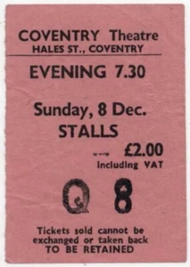 Status Quo Coventry Theatre 8/12/74 Ticket - Picture 1 of 1
