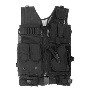 Military Tactical Heavy Duty Vest with Holster Holder Black - Picture 1 of 5