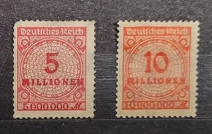 German Reich Empire Stamp 5 - 10 million mark 1923 Inflation Numeral on Rosette - Picture 1 of 3