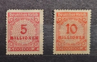German Reich Empire Stamp  5 - 10 million mark 1923 Inflation Numeral on Rosette - Image 1 of 3