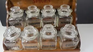 MID CENTURY MODERN COUNTER OR Hanging Spice Rack 8 Glass Spice Jars 2 Tiers - Picture 1 of 8
