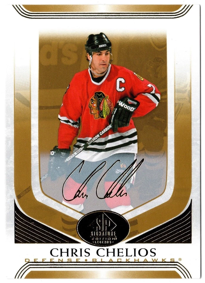 2020-21 UD SP Signature Edition Legends Gold Script CHRIS CHELIOS 329 Blackhawks - Image 1 of 1