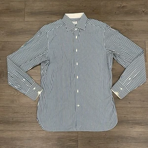 Camisa Ermenegildo Zegna Para Hombre 41/16 Azul Blanco Rayas Ajuste Cómodo Algodón Mediana - Imagen 1 de 10