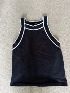Massimo Dutti Black Off white Trim Vest Top Cotton Size M 8 10 - Picture 1 of 8