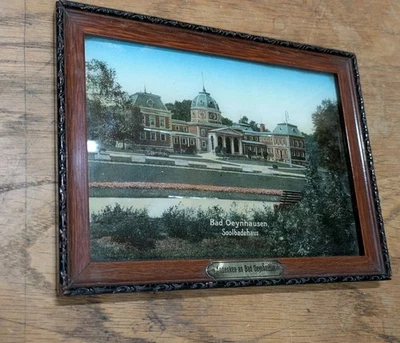 Antik Andenkenbild von Bad Oeynhausen Rahmen mit gewölbter Scheibe mit Hologramm - Bild 1 von 4