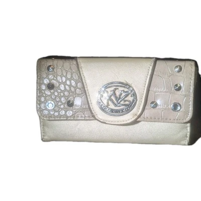 Cartera Kathy Van Zeeland negra plateada piel de serpiente imitación cuero estrás triple pliegue Foto 1 de 4