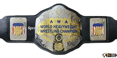 AWA World Heavyweight Championship Title Leather Belt 4mm Zinc Adul Size Replica - Image 1 of 4