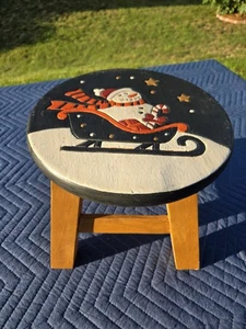 10" Wooden Kids Stool Carved Painted Snowman Slide Christmas Made in Thailand - Picture 1 of 11