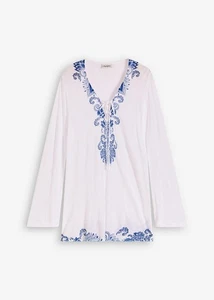 Neu Strand Tunika aus Viskose Gr. 48/50 Weiß Blau Damen Sommerlich Beach-Kleid - Bild 1 von 1