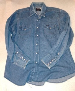 Wrangler Hemd Herren 16,5 35 Western Blau Denim X-Long Tails USA Brushpopper - Bild 1 von 6