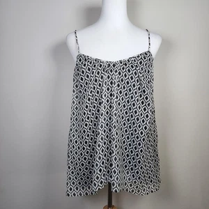 H&M Tank Womens 8 Blouse Black Geometric Spaghetti Straps Cami Shirt Fairycore - Picture 1 of 14
