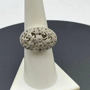 TJ 925 G Signed Designer Oval Sterling Silver Oval Filigree Ring Sz 7.5 - Picture 1 of 12