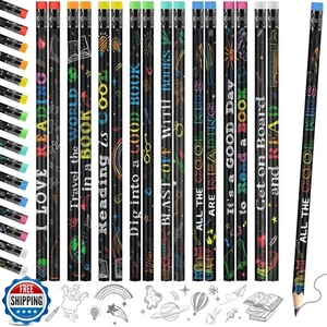 Pasimy 240 Pcs Reading Motivational Pencils Bulk Black Novelty Wooden Pencils - Picture 1 of 5
