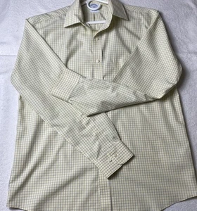 Camisa de vestir Brooks Brothers 1818 sin hierro amarillo azul a cuadros 15,5 34/35 algodón - Imagen 1 de 9