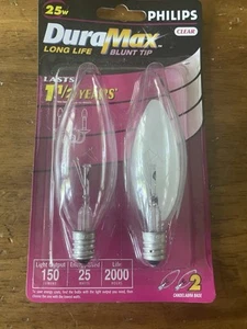 Philips DuraMax Long Life Light Blubs Candelabra Base Blunt Tip Clear 25W B10.5 - Picture 1 of 3
