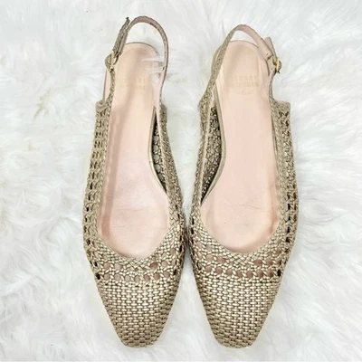 Stuart Weitzman Gold Woven Slingback Ballet Flats Almond Toe Women's Sz 10 $395 - Image 1 of 4