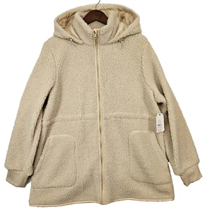 New TIME & TRU Womens Hooded Cinch Waist Sherpa Coat Size L 12-14 Bare Beige - Picture 1 of 12
