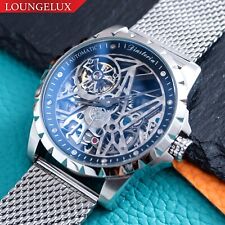 Mens Automatic Mechanical Watch - Silver Stainless Steel Mesh Strap Gift