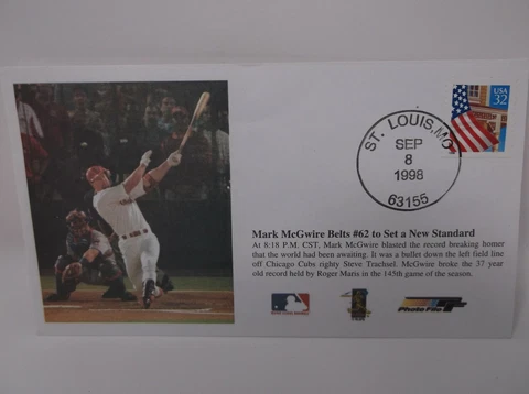 MARK MCGWIRE Belts #62 to Set a New Standard Envelope September 8 1998 Cover