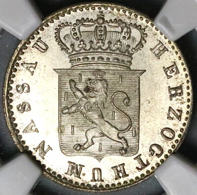 1834 NGC MS 65 Nassau 6 Kreuzer German State Silver Coin POP 1/0 (22060401C) - Image 1 of 4