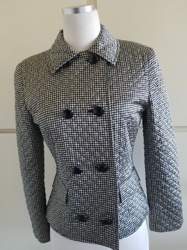 VERSACE GIACCA TRAPUNTATA GENNY SILK COUTURE NERO AVORIO PIED DE POULE RARA VINTAGE ANNI 80 TAGLIA 6