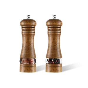 2-Piece Salt and Pepper Grinder Set, 6.5 Inch Wooden Salt and Pepper Mills wi... - Picture 1 of 6