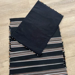 Pier One 6 pcs striped Placemats With colored Beads Black/white/orange - Picture 1 of 5