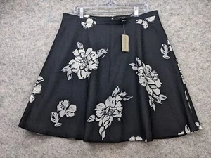 Ann Taylor Skirt Womens 14 Black White Floral A-Line Mini Boho New - Picture 1 of 13