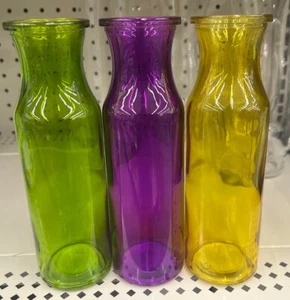 Translucent Green Glass Milk Bottle Vase 7.75” Tall Set 3 Colors - Picture 1 of 4