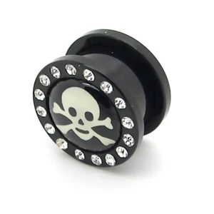 1 enchufe túnel calavera Deadhead 12 14 mm piercing negro blanco brillo pedrería - Imagen 1 de 1