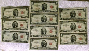 Lot of (10) TEN Circulated 1953 Red Seal $2 Two Dollar Bills! Better Shape! - Picture 1 of 2
