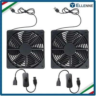 ELLENNE ✅2X VENTOLE PC PORTATILE USB INTERRUTTORE 120MM SILENZIOSA ANTIVIBRAZIONI NERO✅