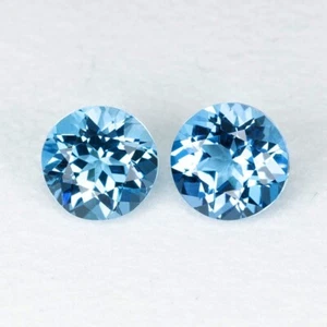1,99ct TOP 6mm RUNDSCHLIFF NATUR SCHWEIZER BLAUTOPAS PAAR - Bild 1 von 1
