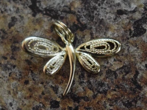 Gold Tone 925 Silver Dragonfly Butterfly Pendant Charm Delicate - Picture 1 of 2